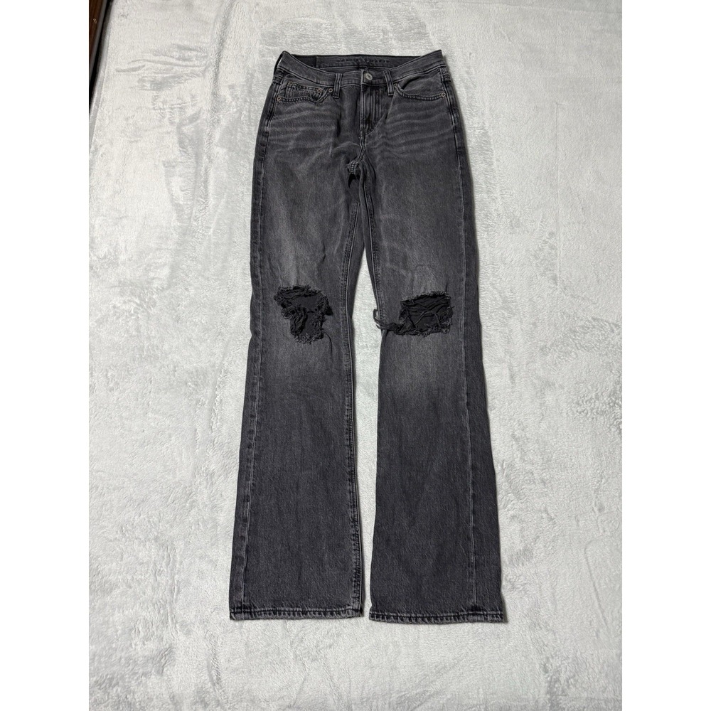American Eagle Jeans Womens 00 Gray Black 90s Bootcut Distressed‎ 26x30.5